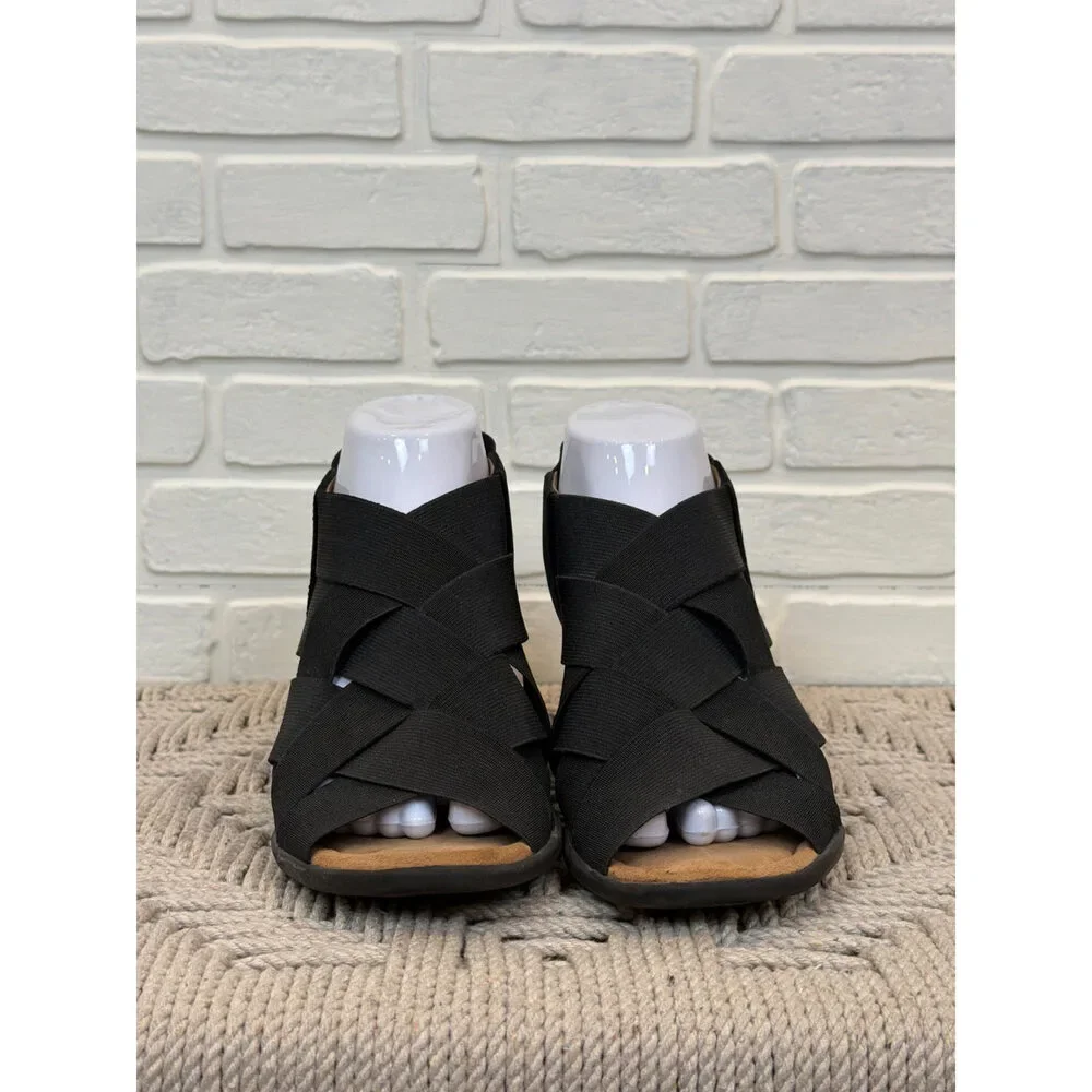 Comfortiva Woven Elastic Wedge Sandals Black Size 8.5